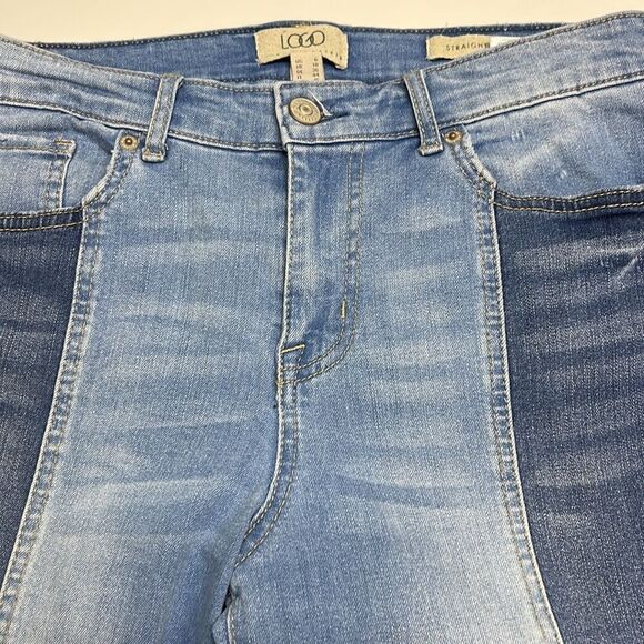 LOGO by Lori Goldstein Patchwork Blue Straight Leg 5 Distressed Jeans- Size 6 - Picture 10 of 15
